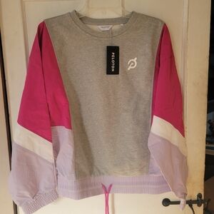 NWTs Peloton Fabric Mix Sweatshirt. Size Large. Retro, fun & Comfy.